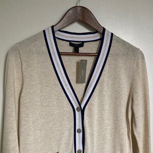 J.CREW Cream Cardigan Sweater with Navy Trim